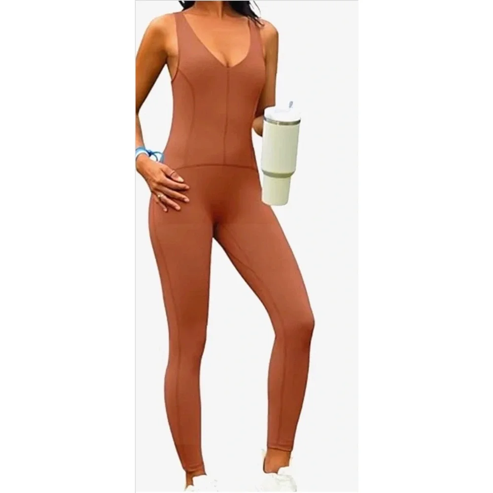 FREE PEOPLE FP MOVEMENT SEQUOIA BROWN NEVER BETTER ONE PIECE JUMPSUIT SZ S